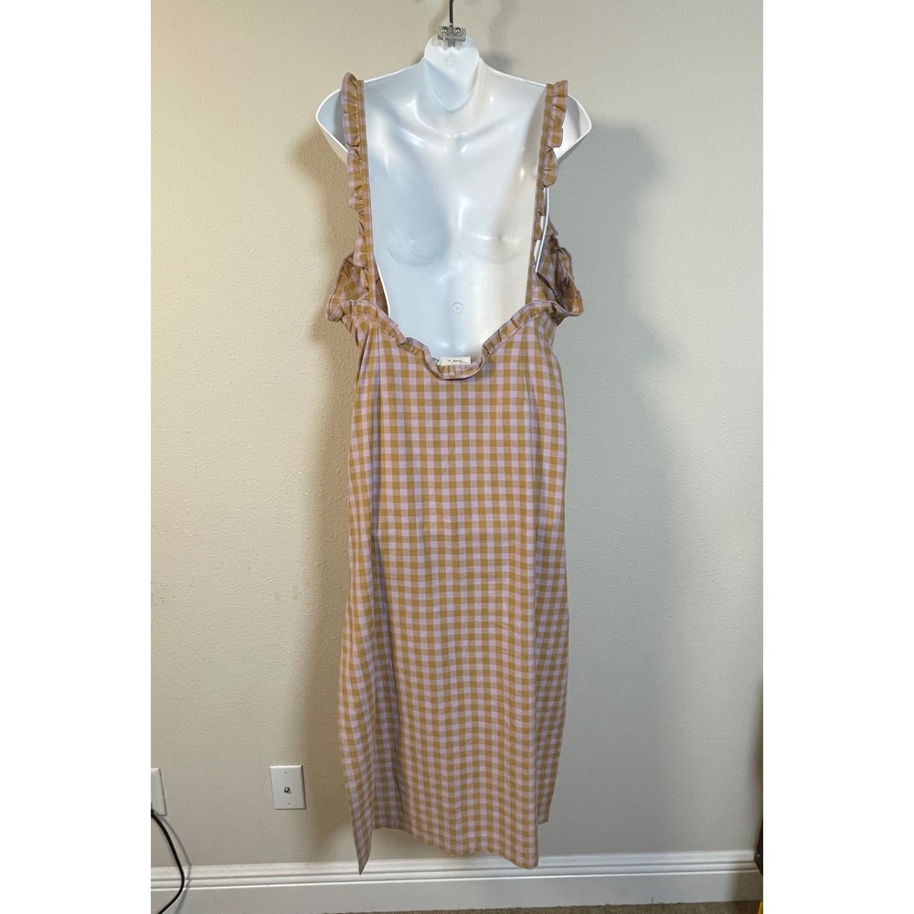 Milk It Gingham Ruffle Midi Dress Women Lavender Checkered Cottagecore Picnic - Picture 9 of 13